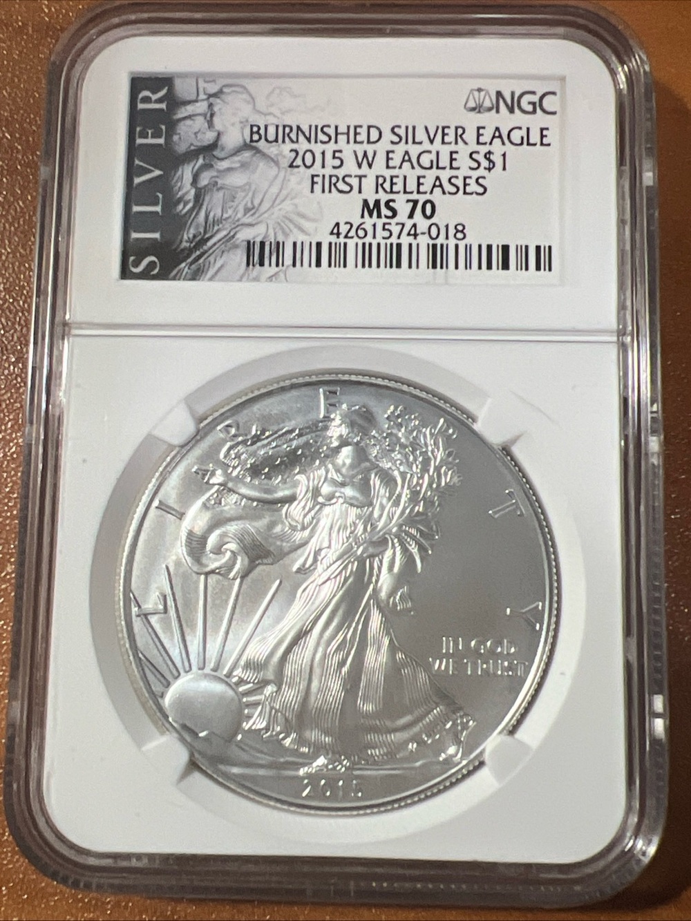 2015 W EAGLE S$1 BURNISHED SILVER EAGLE FIRST RELEASES NGC MS 70